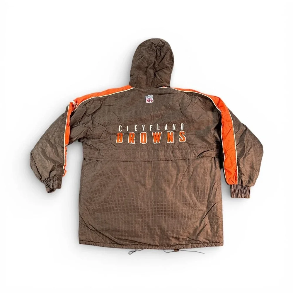 Vintage Cleveland Browns Jacket Mens Large Brown‎ NFL Football Puma Hooded Logo